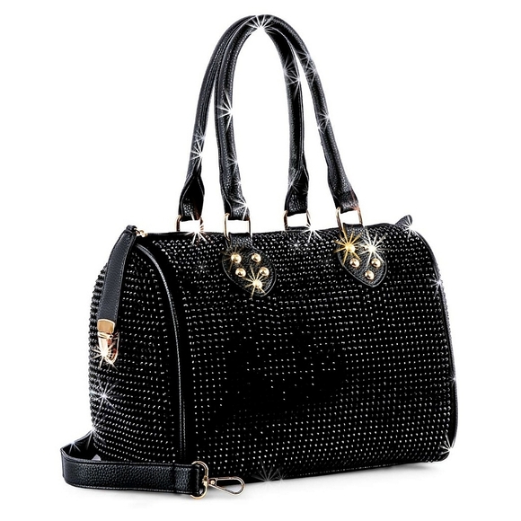 None Handbags - Black Rhinestone Bling Shoulder Satchel Handbag Purse